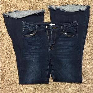 Dark Blue Distressed Hem Women's Jeans